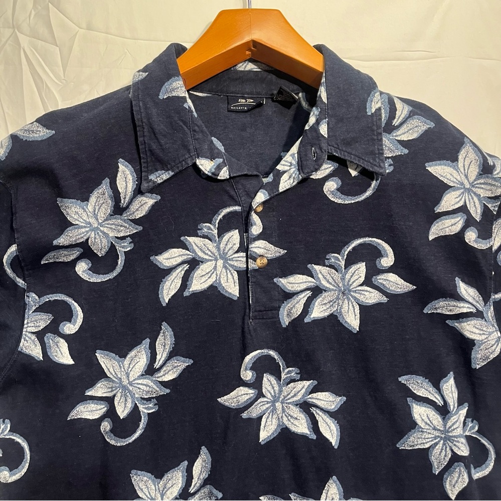Men’s Blue Hawiian Print 100% Cotton Button Up Shirt Size XL Baileys Point New